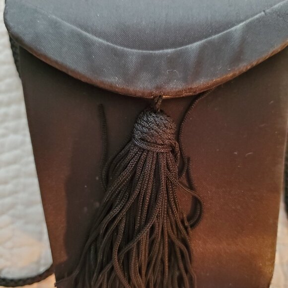 Tiny Black Satin Evening Bag with Tassle - Picture 4 of 6